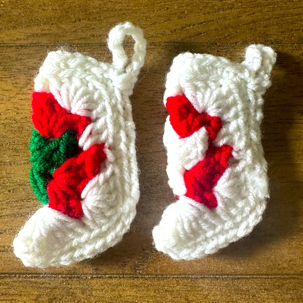 Vintage Crocheted Mini Christmas Stocking Ornaments - Picture 2 of 2
